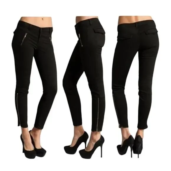 J brand pants womens size 25 black ankle zip modern moto skinny pant - Picture 1 of 7